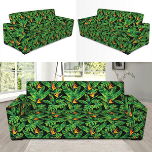 Bird Of Paradise And Palm Leaves Print Sofa Slipcover