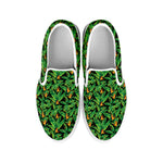 Bird Of Paradise And Palm Leaves Print White Slip On Shoes