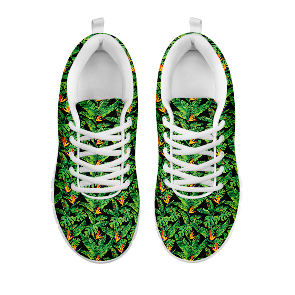 Bird Of Paradise And Palm Leaves Print White Sneakers