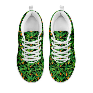 Bird Of Paradise And Palm Leaves Print White Sneakers