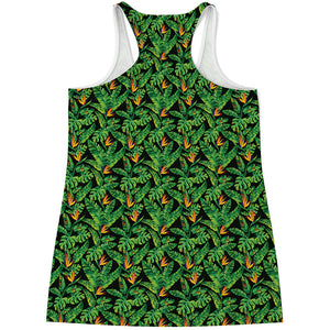 Bird Of Paradise And Palm Leaves Print Women's Racerback Tank Top