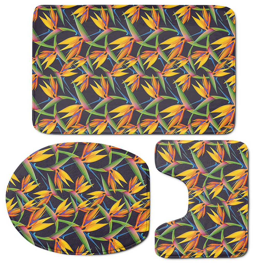 Bird Of Paradise Flower Pattern Print 3 Piece Bath Mat Set