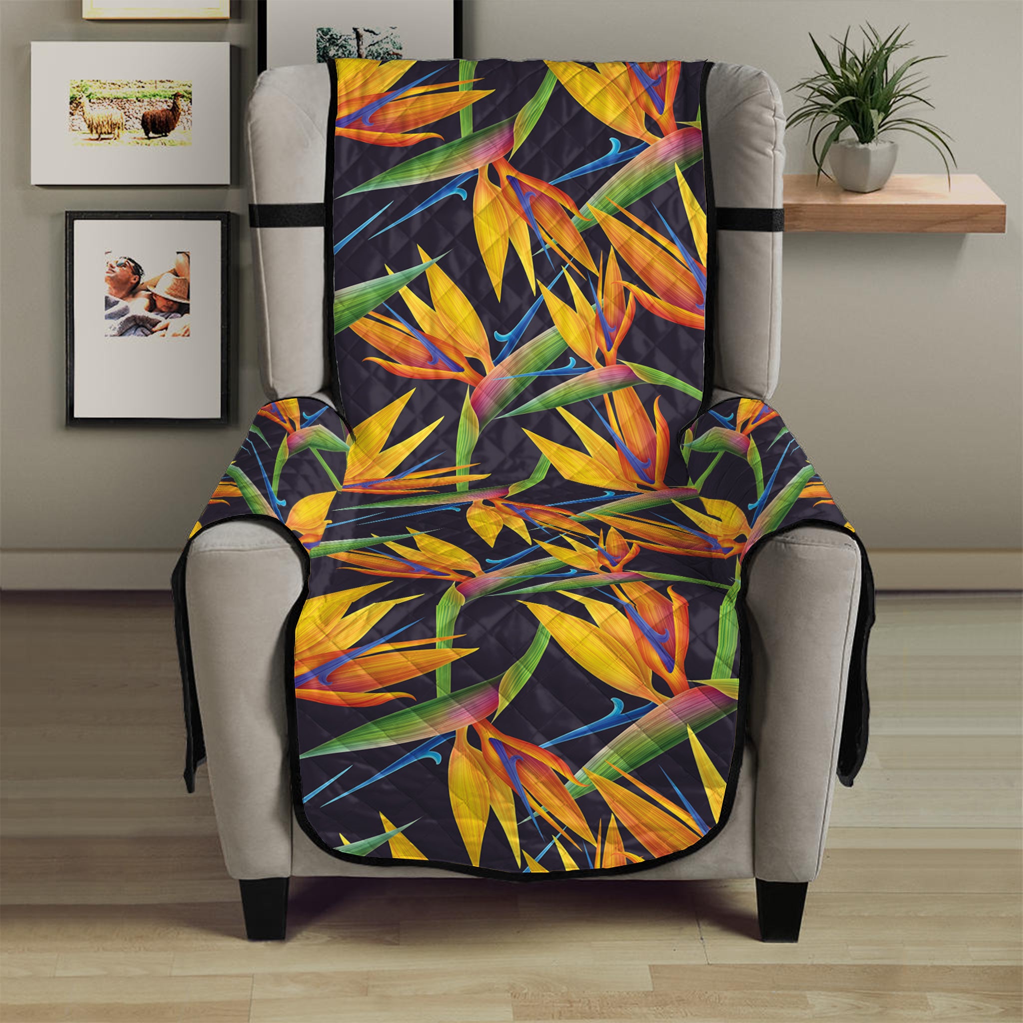 Bird Of Paradise Flower Pattern Print Armchair Protector