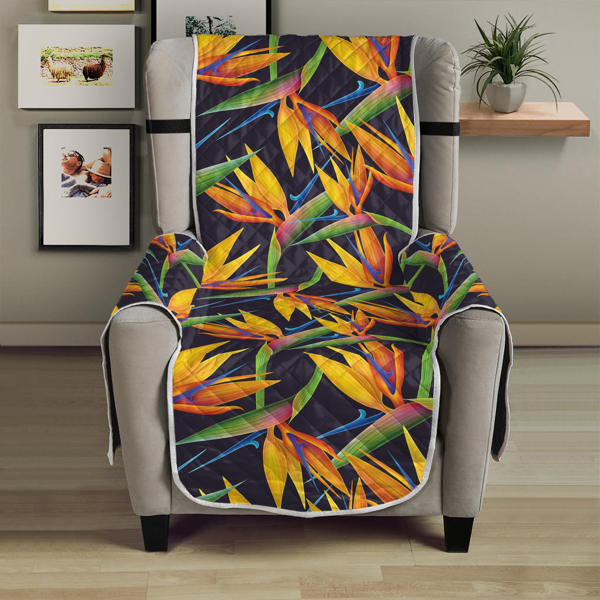 Bird Of Paradise Flower Pattern Print Armchair Protector