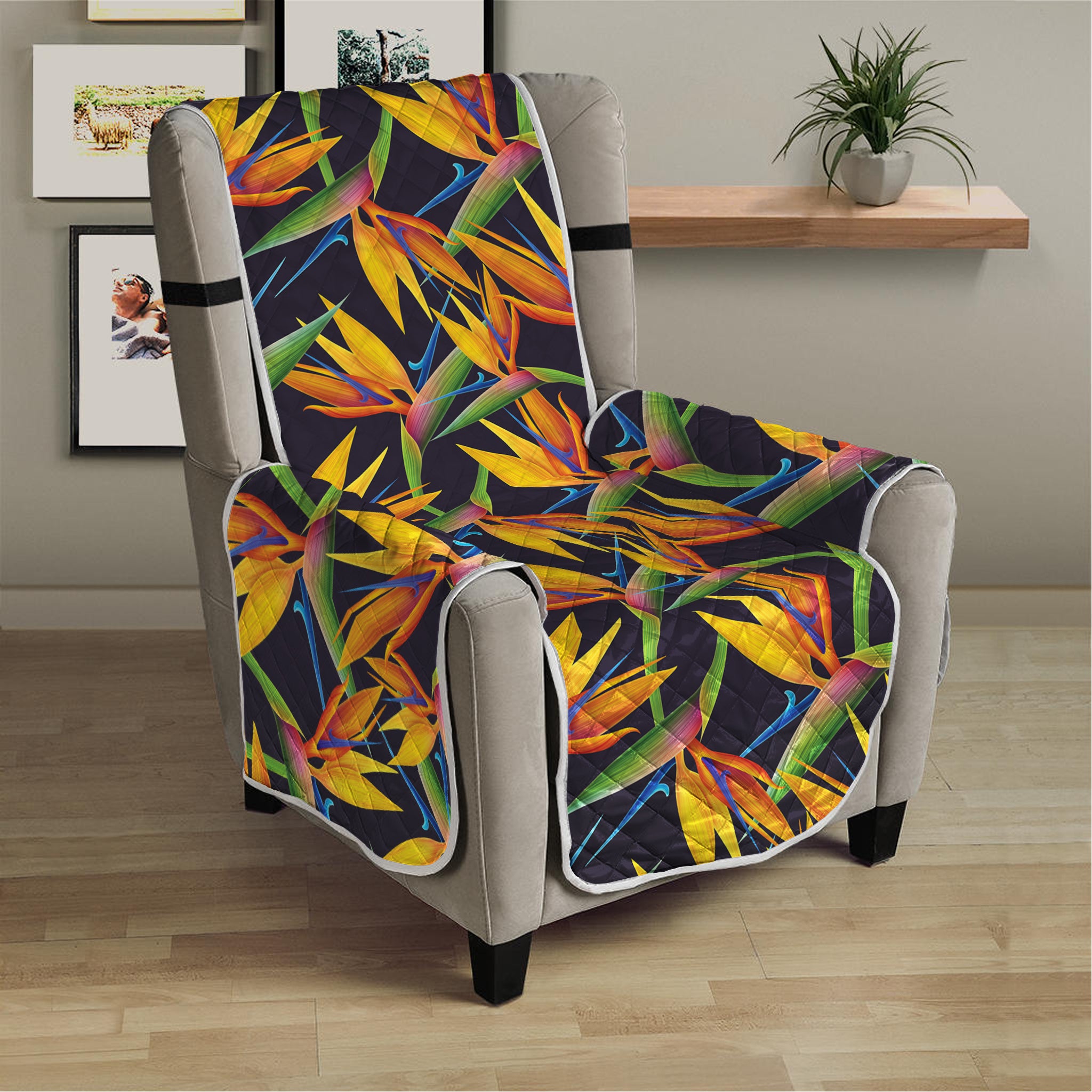 Bird Of Paradise Flower Pattern Print Armchair Protector