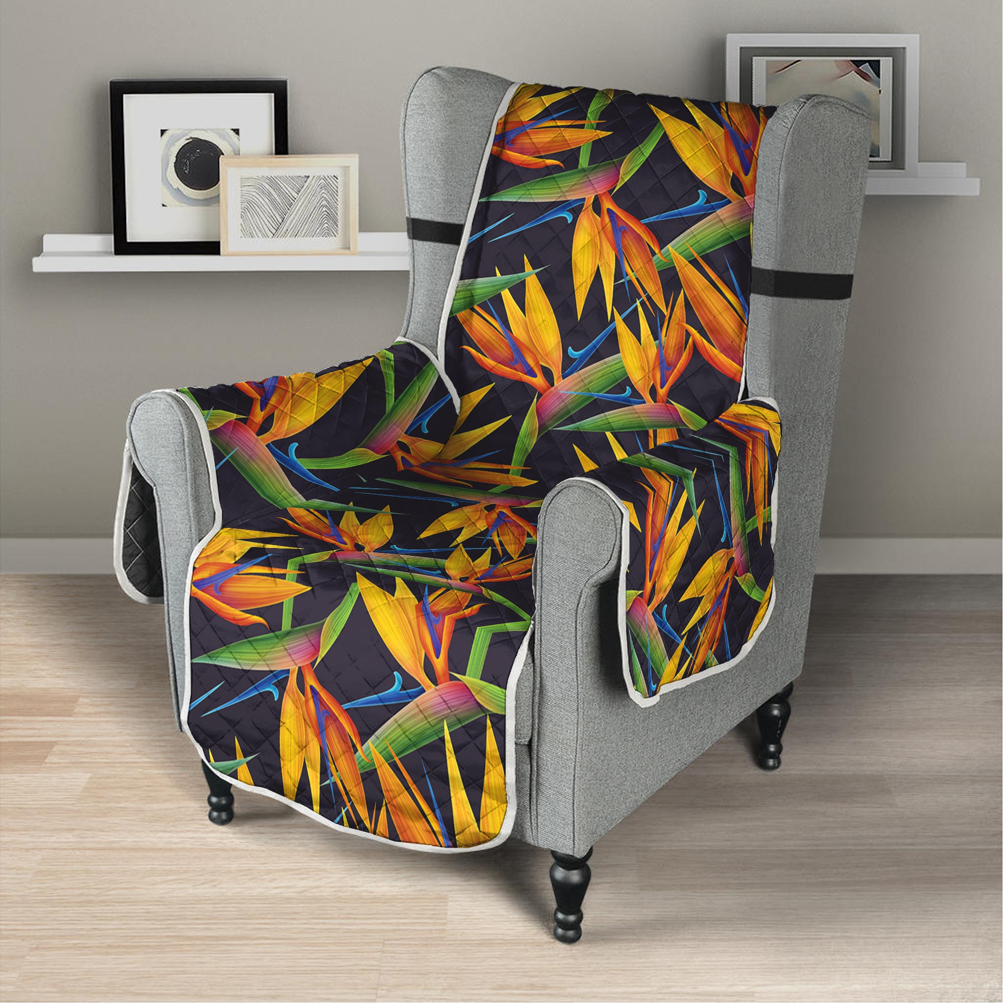 Bird Of Paradise Flower Pattern Print Armchair Protector