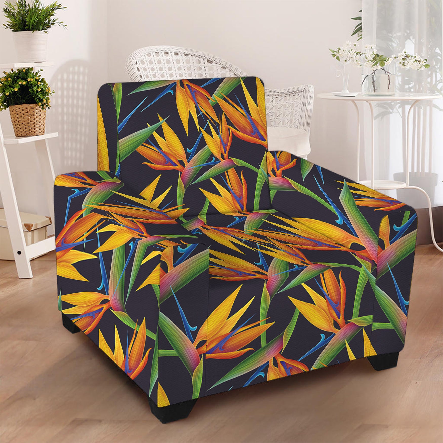 Bird Of Paradise Flower Pattern Print Armchair Slipcover