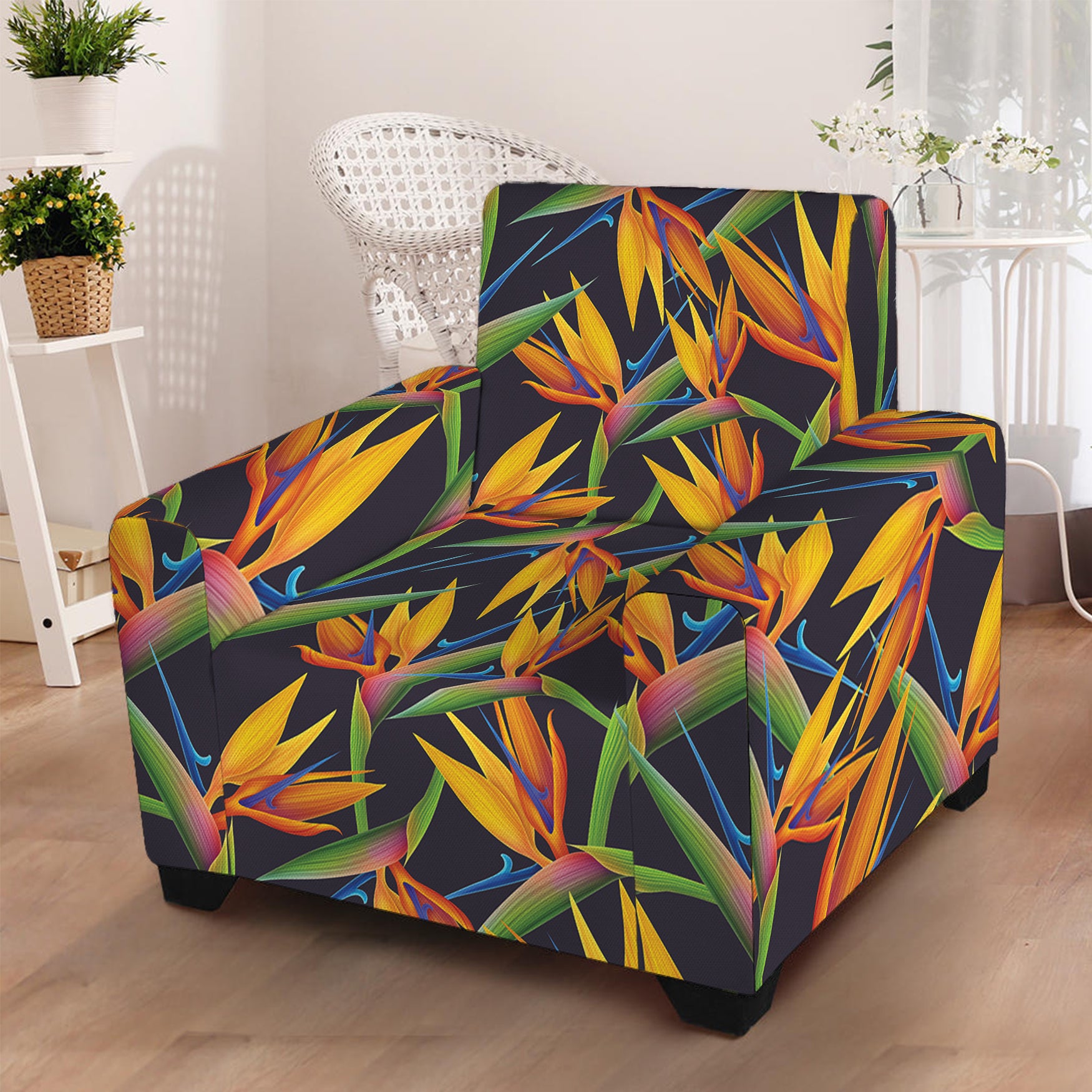 Bird Of Paradise Flower Pattern Print Armchair Slipcover