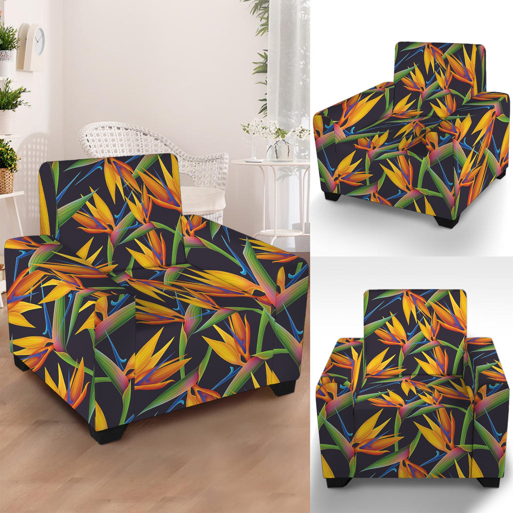 Bird Of Paradise Flower Pattern Print Armchair Slipcover