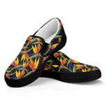 Bird Of Paradise Flower Pattern Print Black Slip On Shoes