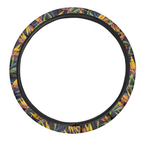 Bird Of Paradise Flower Pattern Print Car Steering Wheel Cover