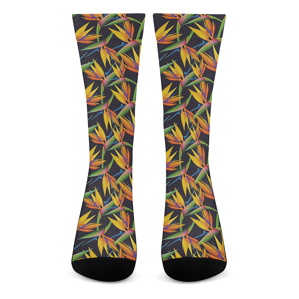 Bird Of Paradise Flower Pattern Print Crew Socks