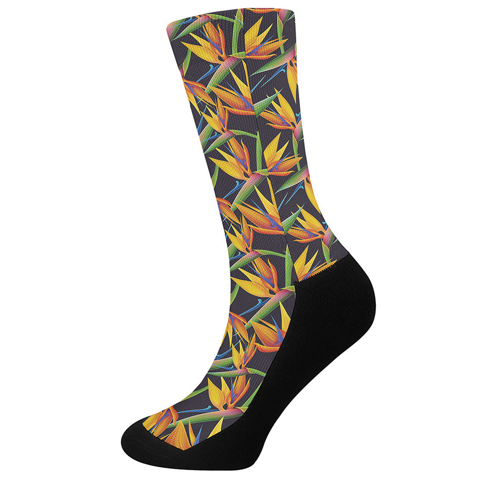 Bird Of Paradise Flower Pattern Print Crew Socks