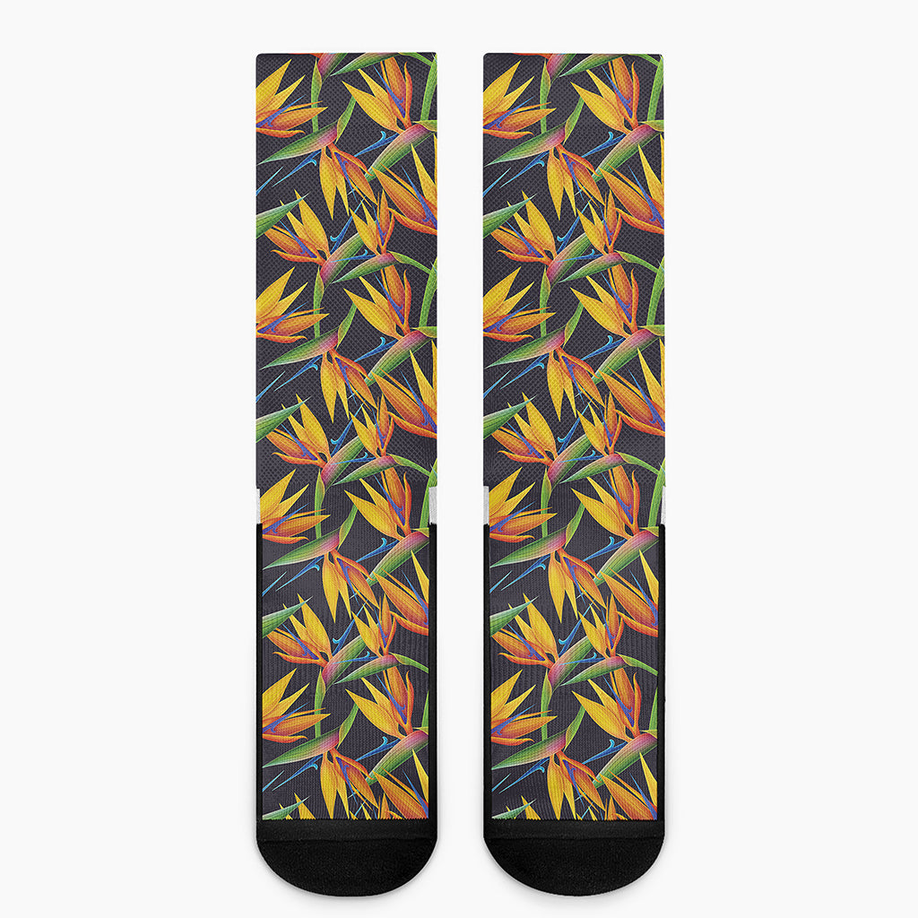 Bird Of Paradise Flower Pattern Print Crew Socks