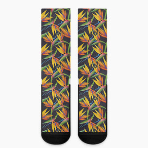 Bird Of Paradise Flower Pattern Print Crew Socks