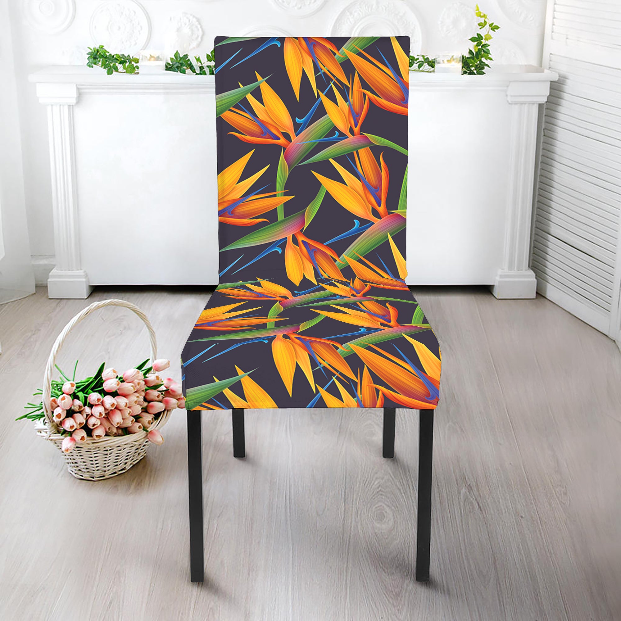 Bird Of Paradise Flower Pattern Print Dining Chair Slipcover