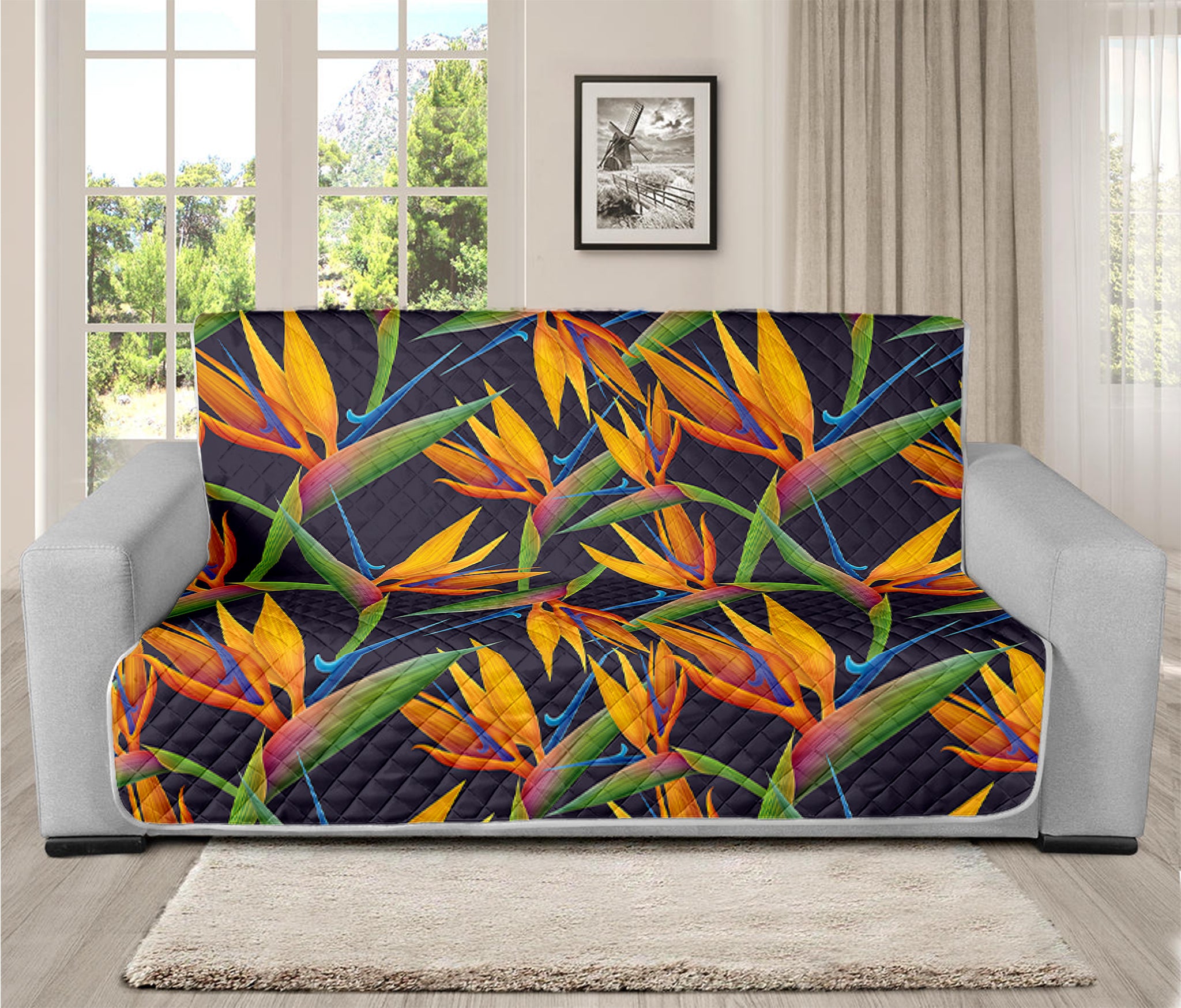 Bird Of Paradise Flower Pattern Print Futon Protector