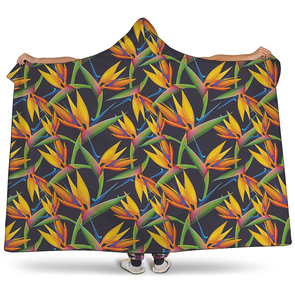 Bird Of Paradise Flower Pattern Print Hooded Blanket