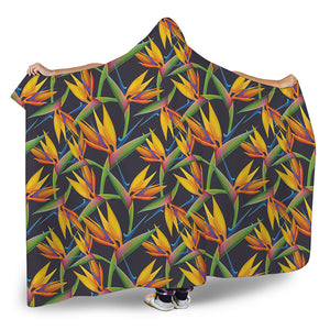 Bird Of Paradise Flower Pattern Print Hooded Blanket