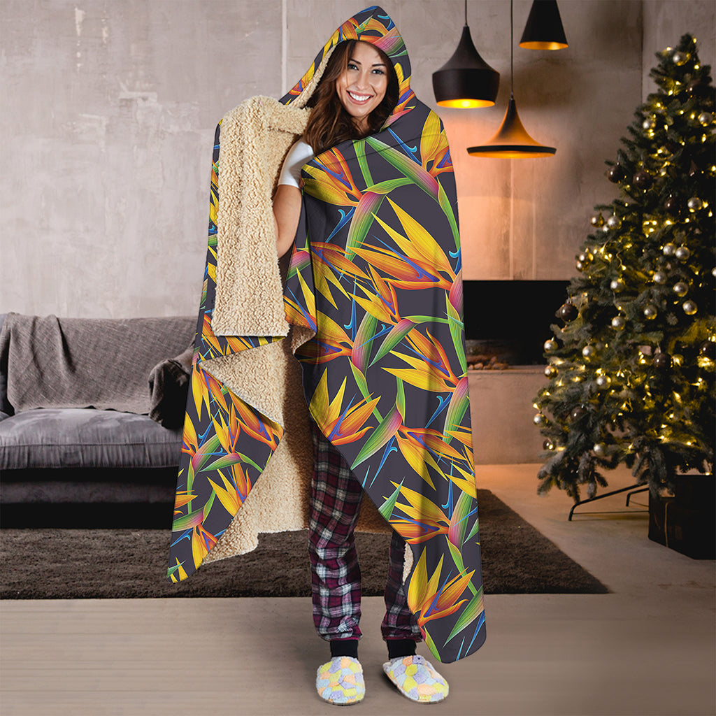 Bird Of Paradise Flower Pattern Print Hooded Blanket