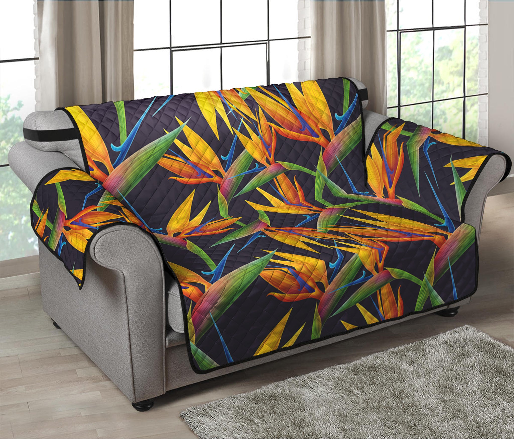 Bird Of Paradise Flower Pattern Print Loveseat Protector