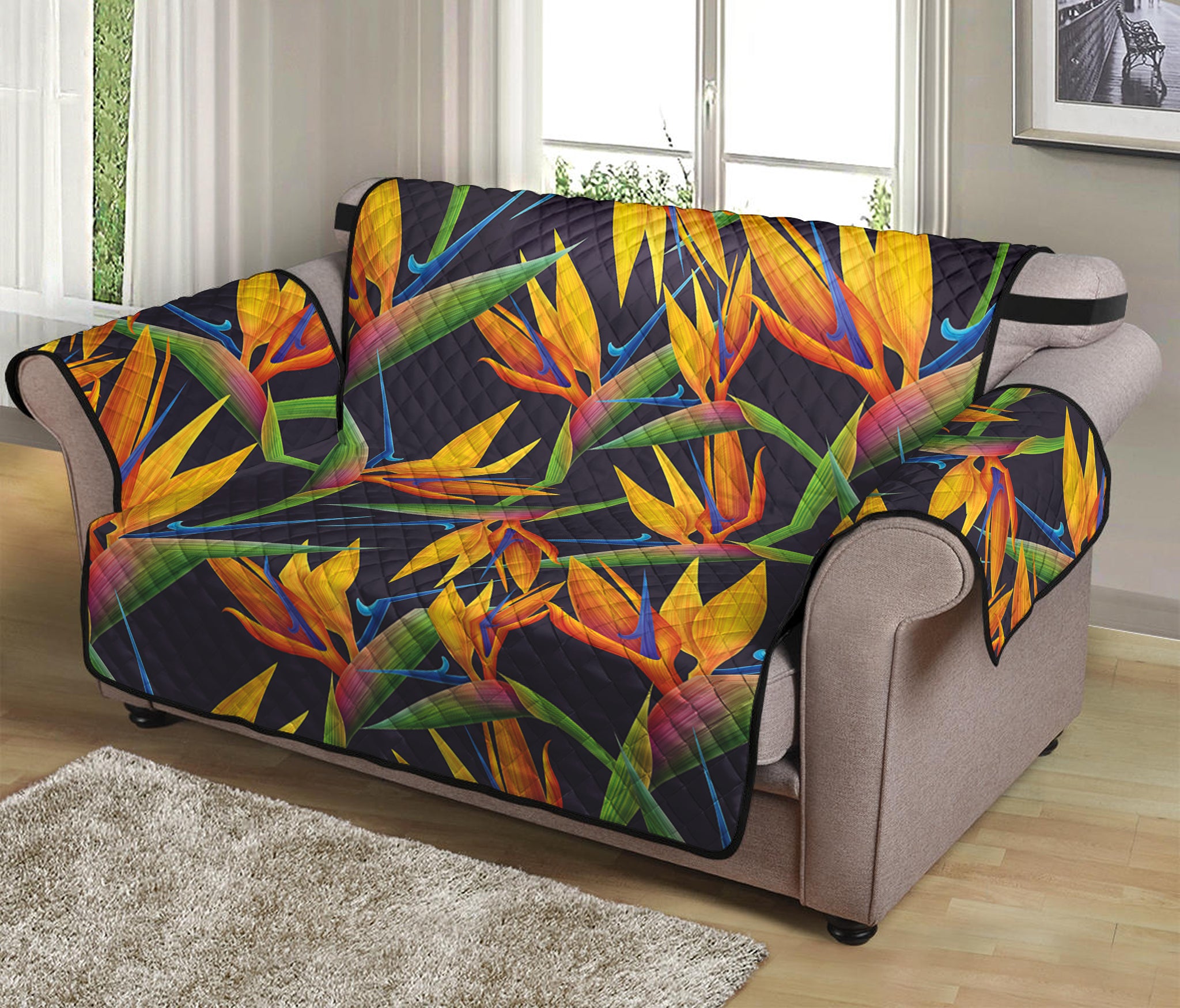 Bird Of Paradise Flower Pattern Print Loveseat Protector