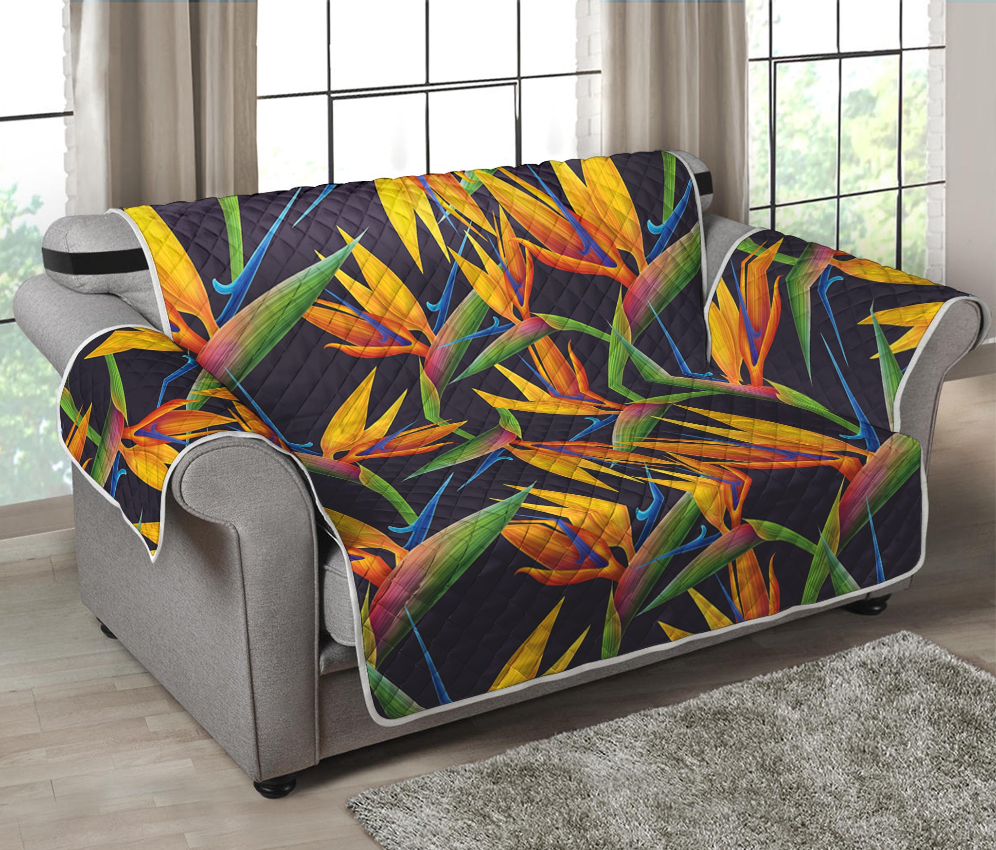 Bird Of Paradise Flower Pattern Print Loveseat Protector