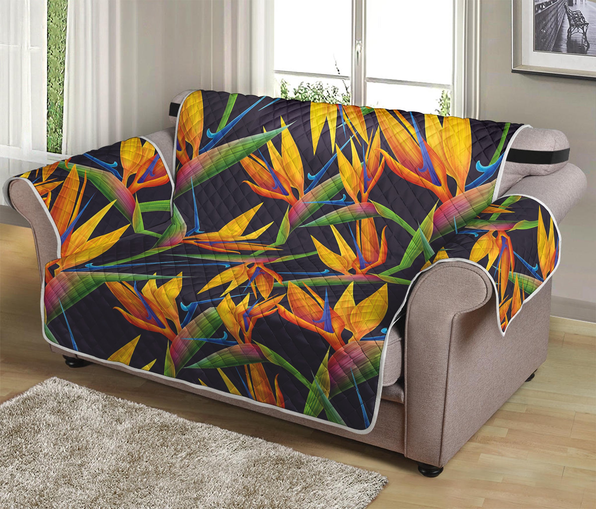 Bird Of Paradise Flower Pattern Print Loveseat Protector