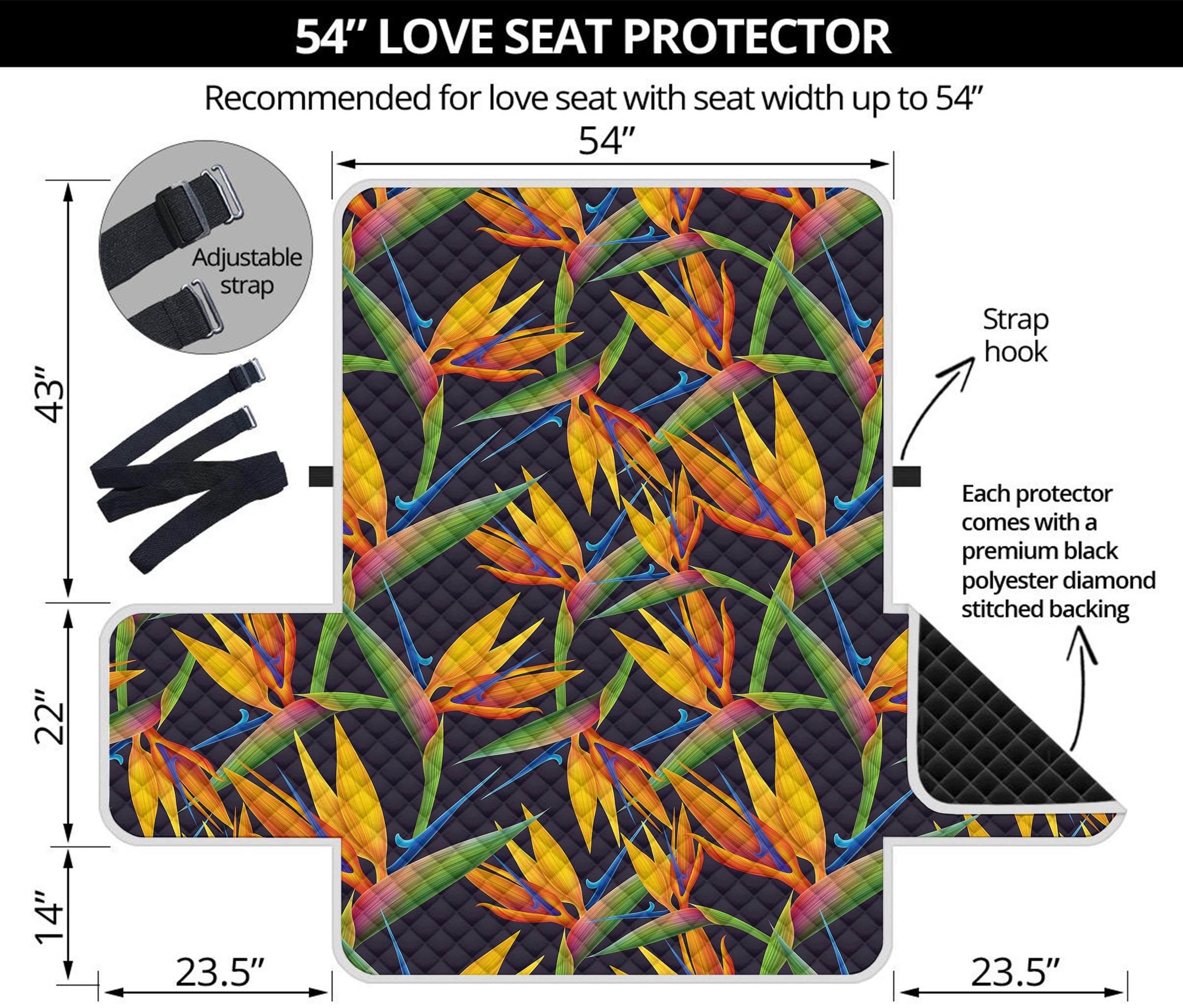 Bird Of Paradise Flower Pattern Print Loveseat Protector