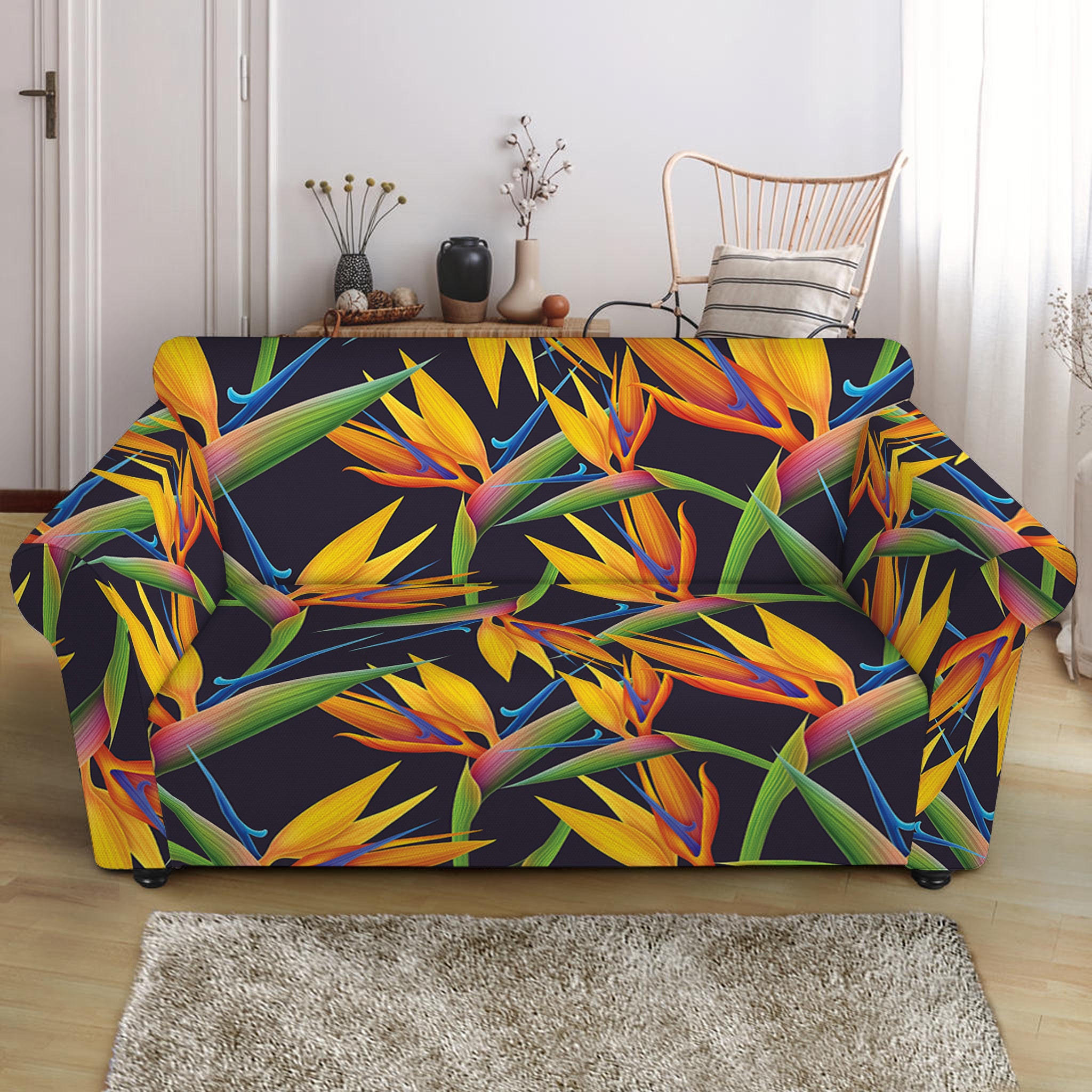 Bird Of Paradise Flower Pattern Print Loveseat Slipcover