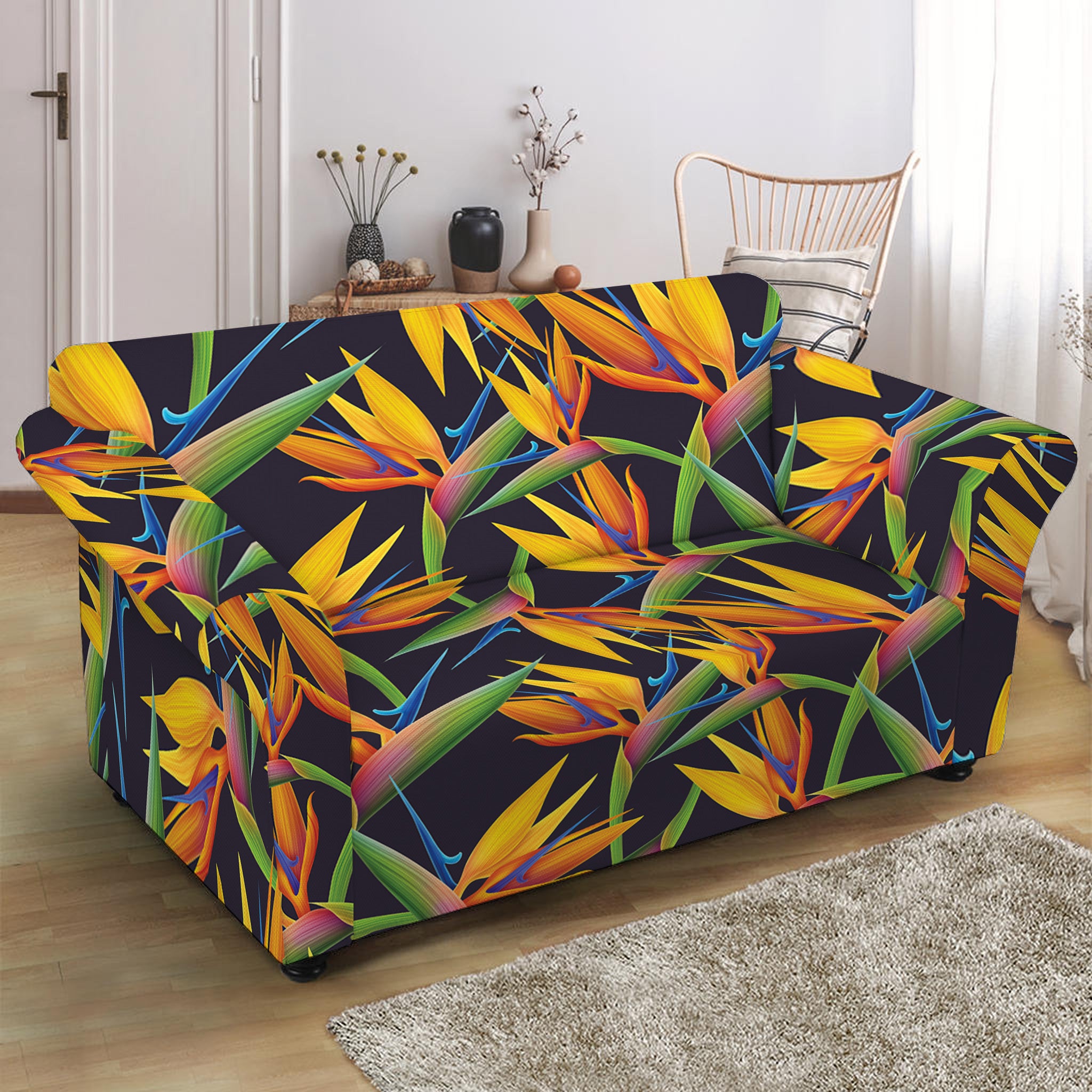 Bird Of Paradise Flower Pattern Print Loveseat Slipcover