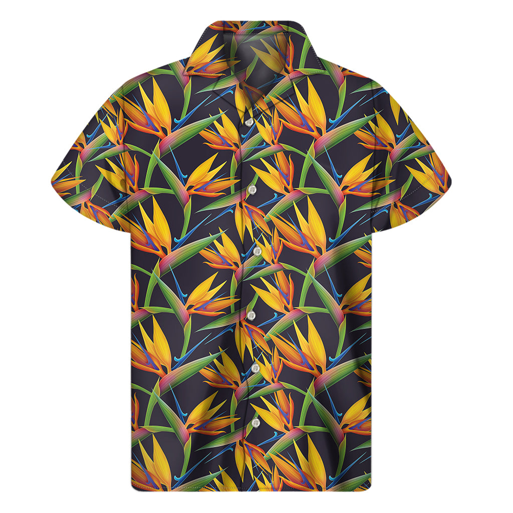 Bird Of Paradise Flower Pattern Print Men's Short Sleeve Shirt