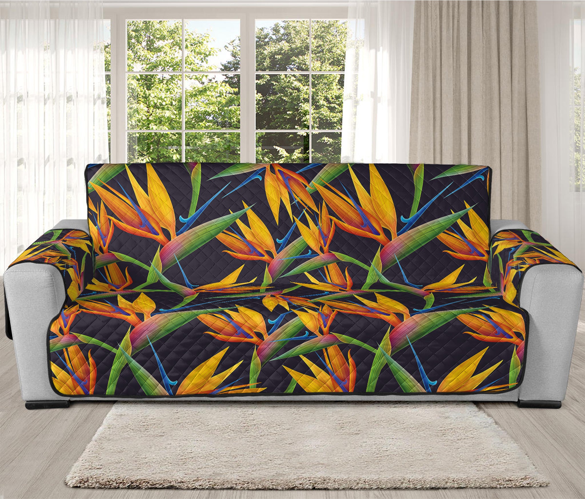 Bird Of Paradise Flower Pattern Print Oversized Sofa Protector