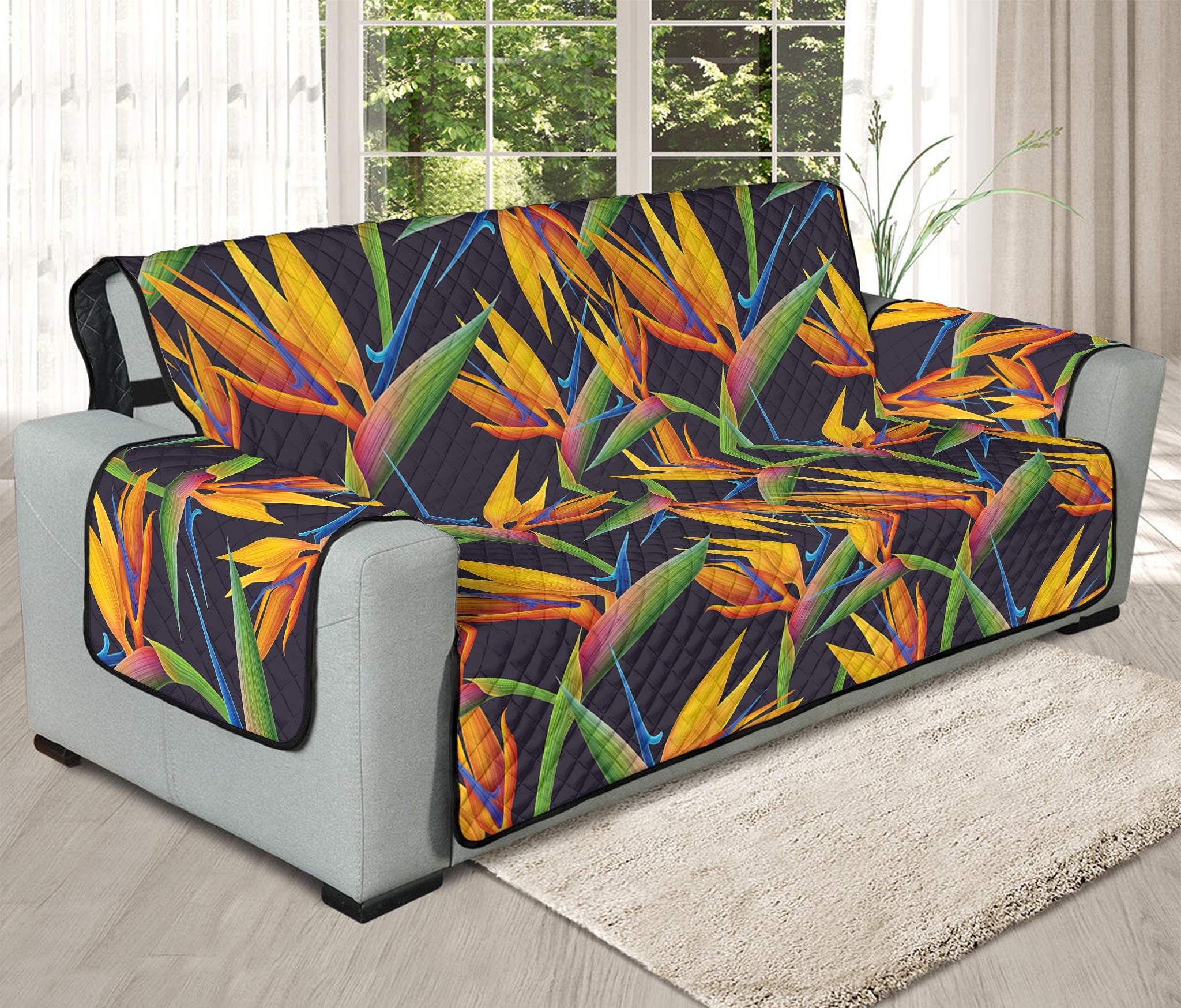 Bird Of Paradise Flower Pattern Print Oversized Sofa Protector