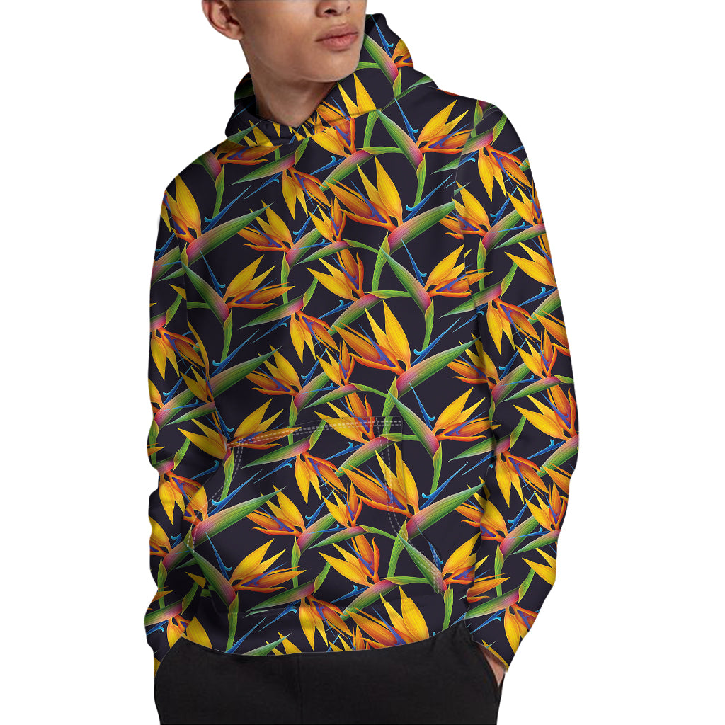 Bird Of Paradise Flower Pattern Print Pullover Hoodie