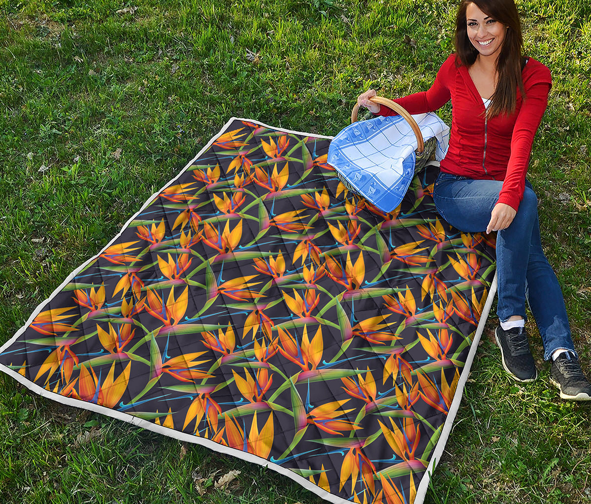 Bird Of Paradise Flower Pattern Print Quilt