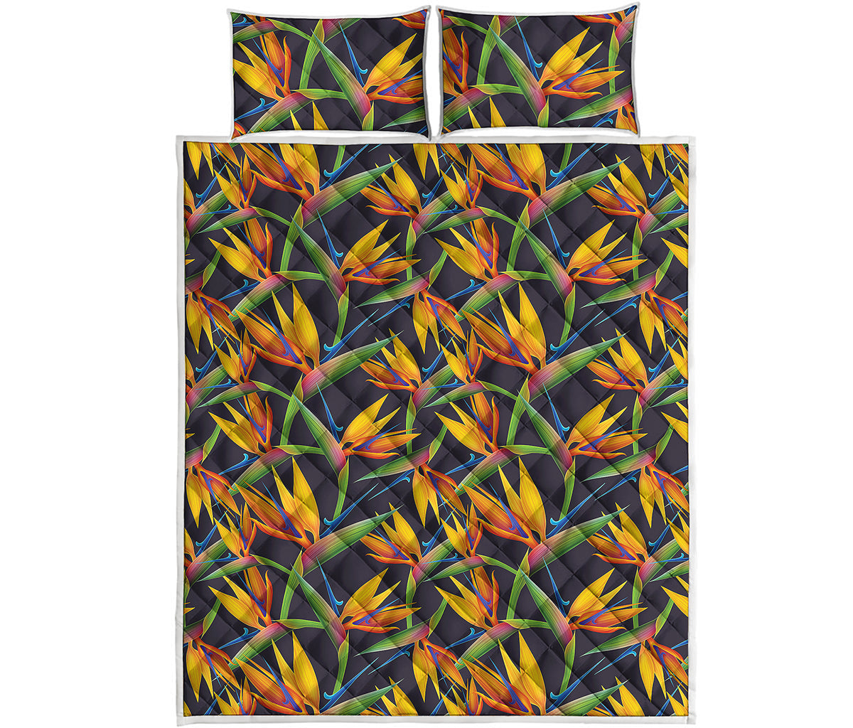 Bird Of Paradise Flower Pattern Print Quilt Bed Set