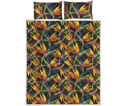 Bird Of Paradise Flower Pattern Print Quilt Bed Set