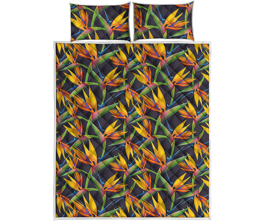 Bird Of Paradise Flower Pattern Print Quilt Bed Set