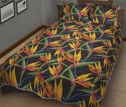 Bird Of Paradise Flower Pattern Print Quilt Bed Set