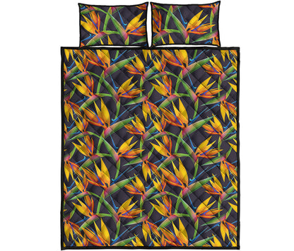 Bird Of Paradise Flower Pattern Print Quilt Bed Set