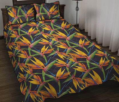 Bird Of Paradise Flower Pattern Print Quilt Bed Set
