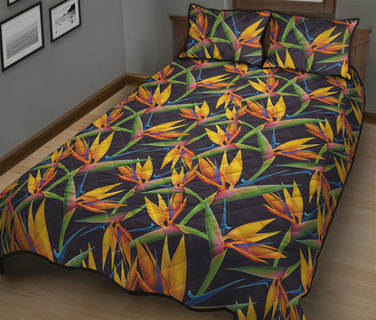 Bird Of Paradise Flower Pattern Print Quilt Bed Set