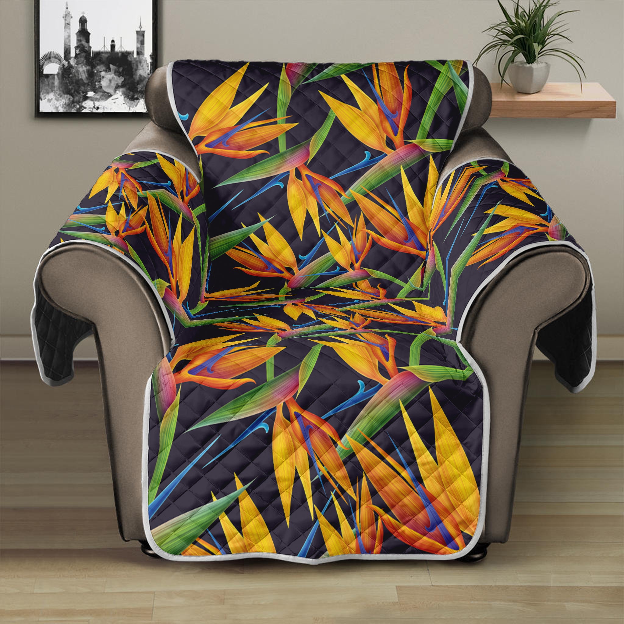 Bird Of Paradise Flower Pattern Print Recliner Protector