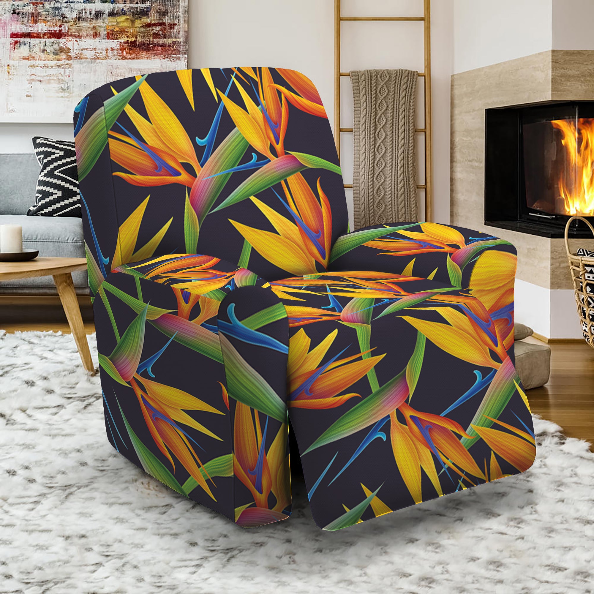 Bird Of Paradise Flower Pattern Print Recliner Slipcover