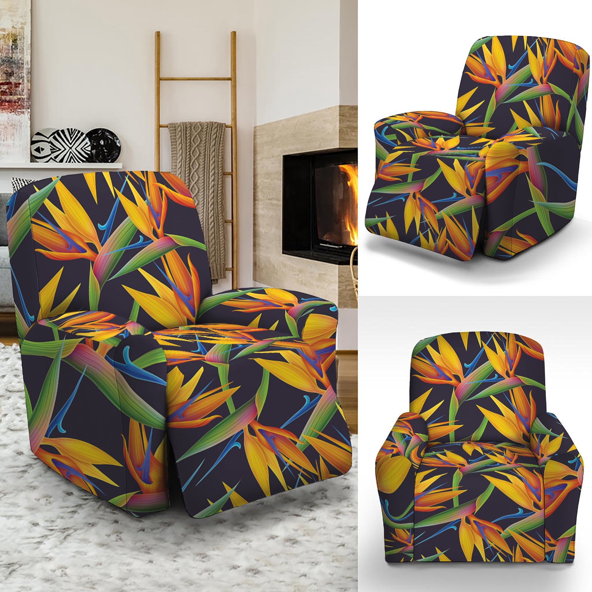 Bird Of Paradise Flower Pattern Print Recliner Slipcover