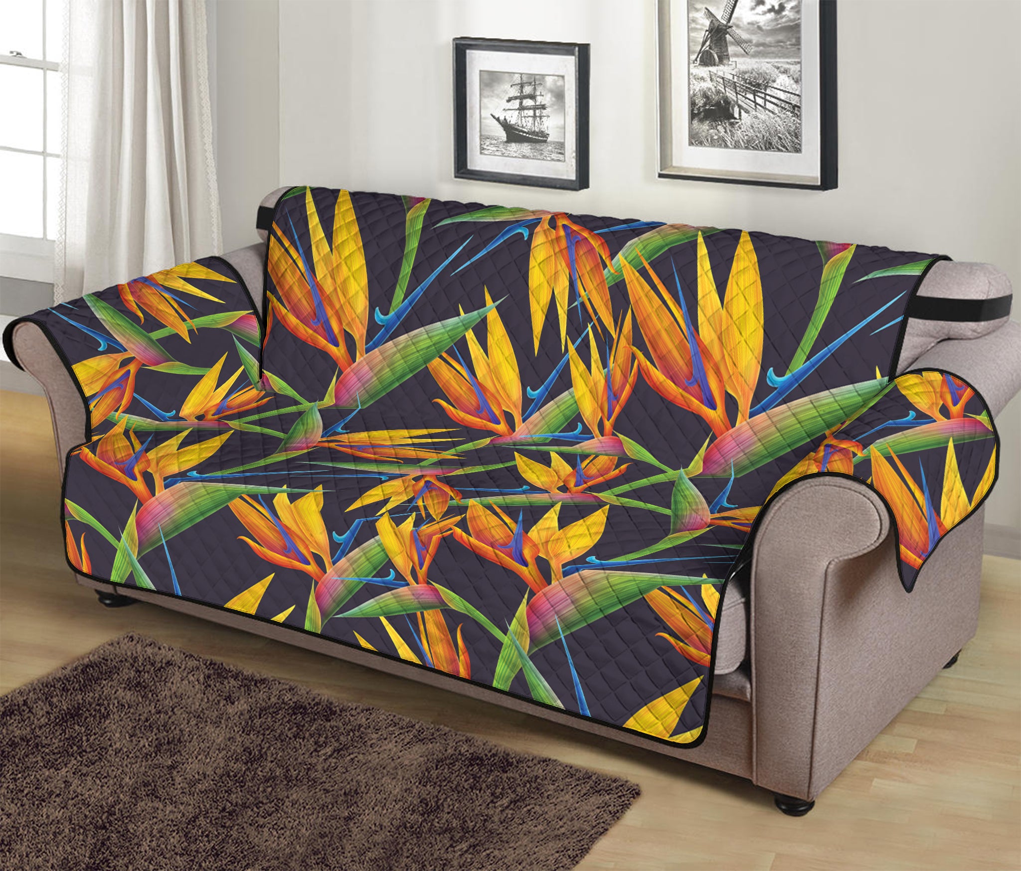 Bird Of Paradise Flower Pattern Print Sofa Protector