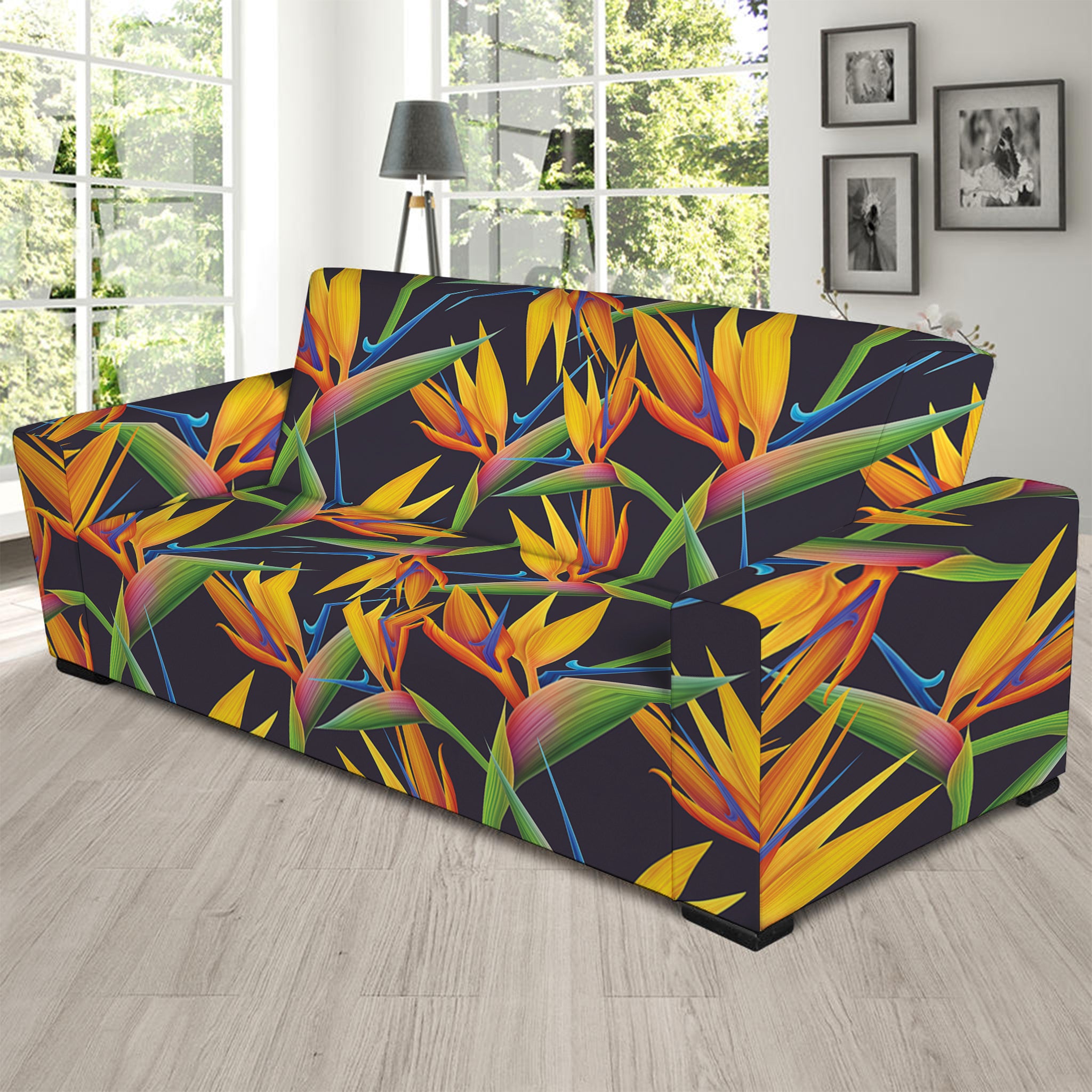 Bird Of Paradise Flower Pattern Print Sofa Slipcover