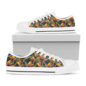 Bird Of Paradise Flower Pattern Print White Low Top Shoes