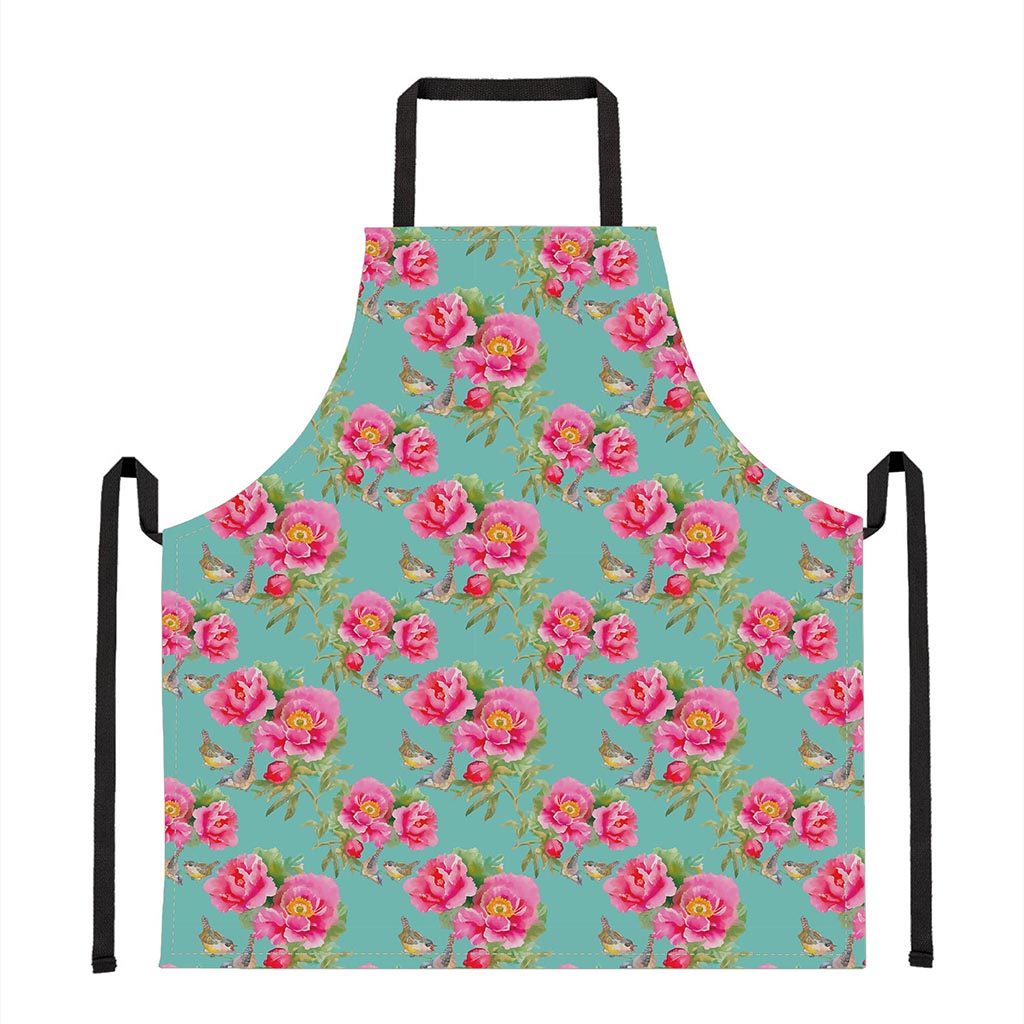 Bird Pink Floral Flower Pattern Print Apron